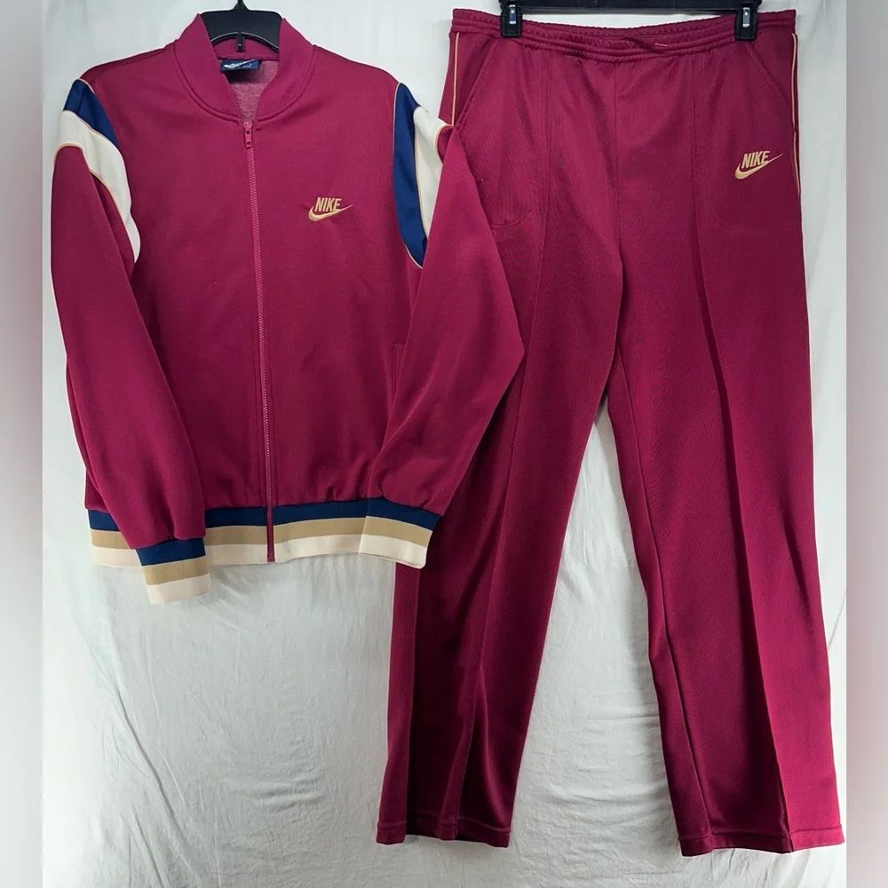 Nike Blue Tag Track Suit Maroon/Cream/Navy Blue Vintage 80s Men’s L